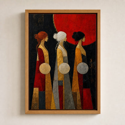 Three Women Red Sun Abstract Wall Art floating frame wall art - 04