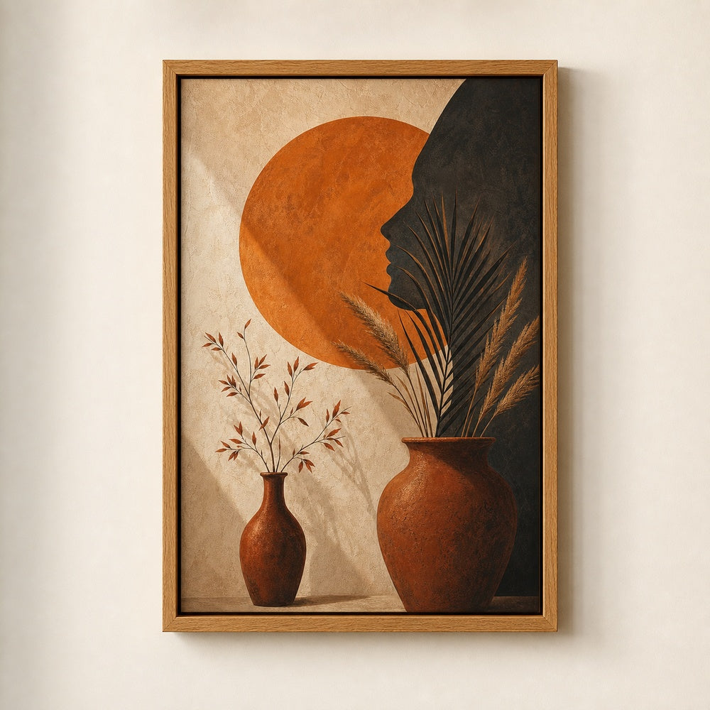 Boho Orange Sun Profile Vases Wall Art floating frame wall art - 04