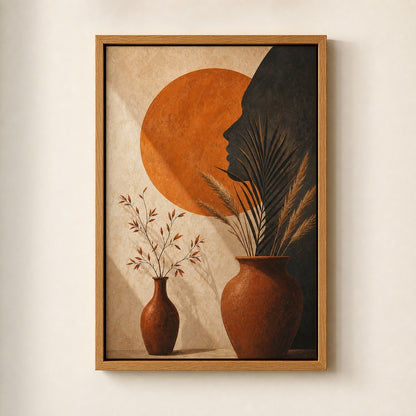 Boho Orange Sun Profile Vases Wall Art floating frame wall art - 04