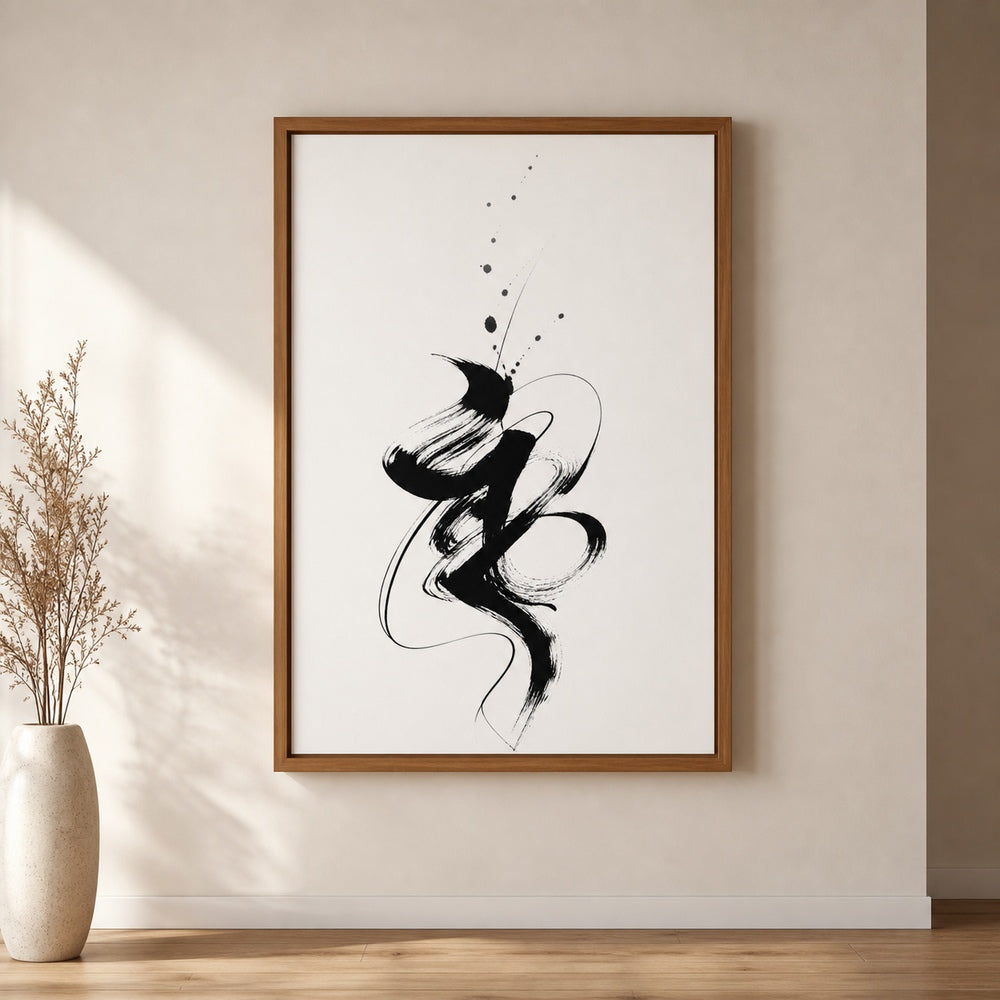Black White Abstract Calligraphy Ink Wall Art floating frame wall art - 04
