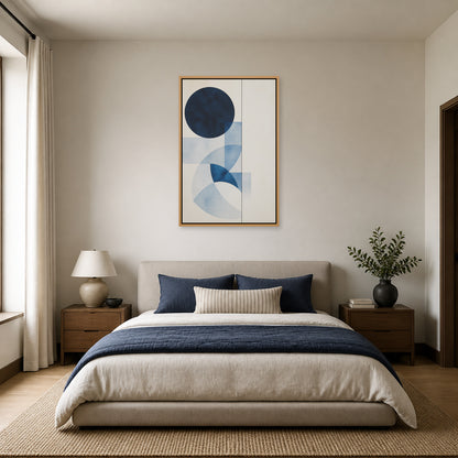 Navy Geometric Watercolor Floating Frame Wall Art - 04_warm_oak_wall_scene