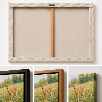 spotted-fawn-in-a-wildflower-meadow-floating-frame-wall-art | material-detail-closeup