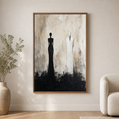 Two Faceless Figures Black White Distance Wall Art floating frame wall art - 04