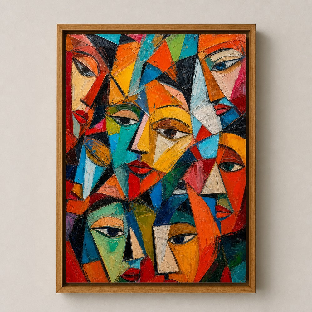 Fragmented Faces Cubist Impasto Wall Art floating frame wall art - 04