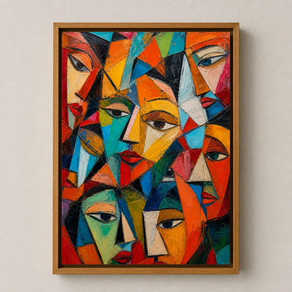 Fragmented Faces Cubist Impasto Wall Art floating frame wall art - 04