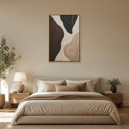 Neutral Organic Forms Abstract Floating Frame Wall Art - 04_warm_oak_wall_scene