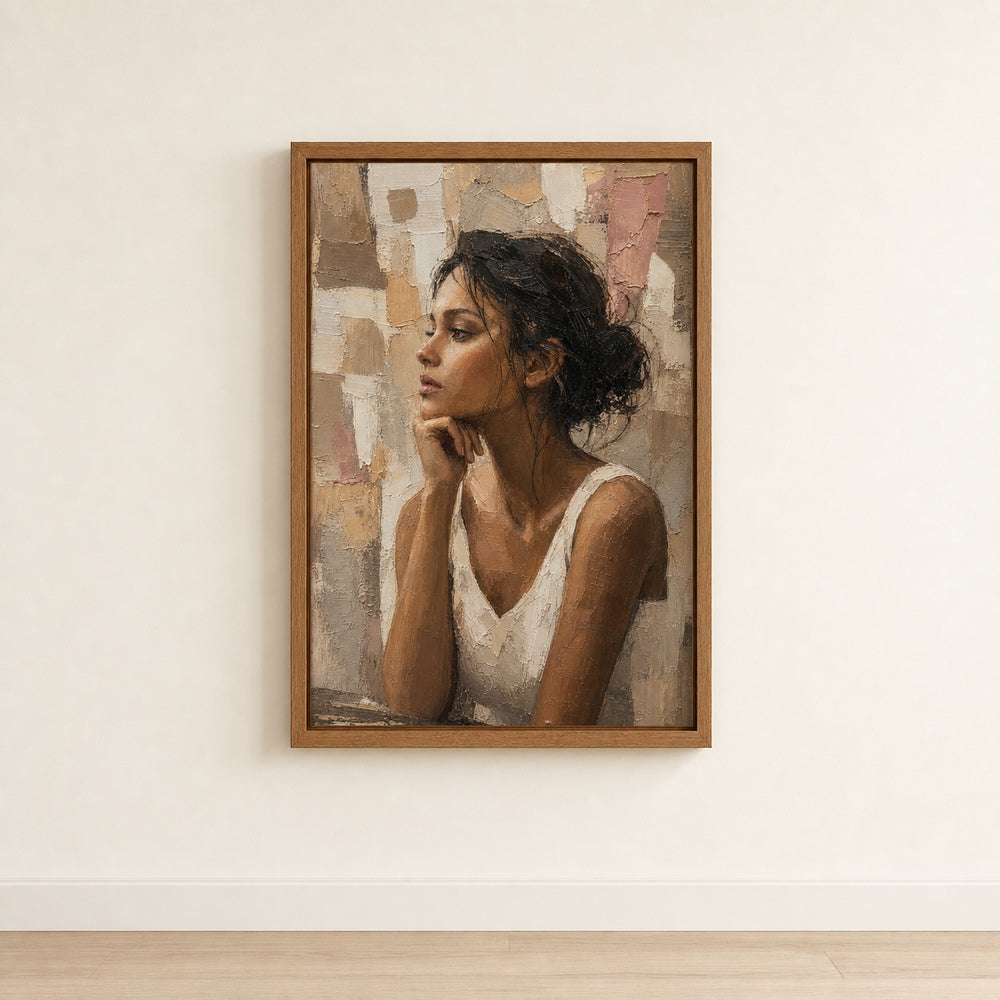 Abstract Thinking Woman Impasto Wall Art floating frame wall art - 04