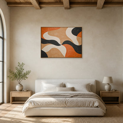 Mid Century Organic Shapes Abstract Floating Frame Wall Art - 04_warm_oak_wall_scene
