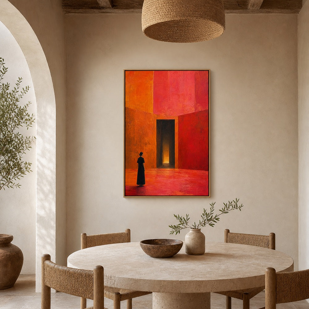 Woman Before Geometric Doorway Wall Art - 04_warm_oak_diverse_wall_scene
