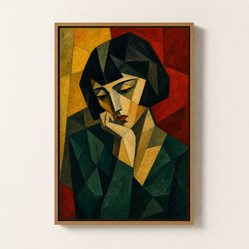 Cubist Woman Bob Green Red Yellow Wall Art floating frame wall art - 04