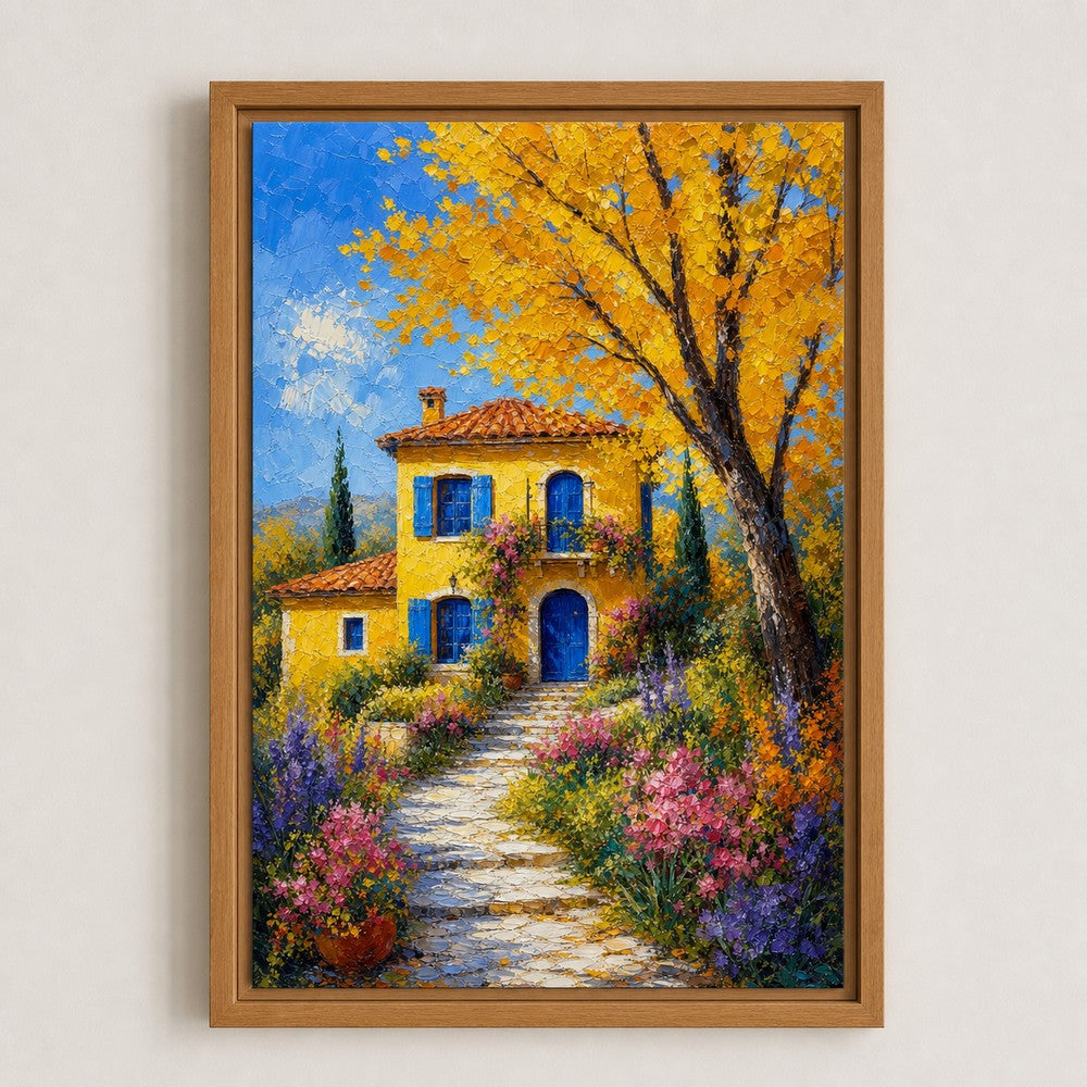 Yellow Country Villa Autumn Tree Wall Art floating frame wall art - 04