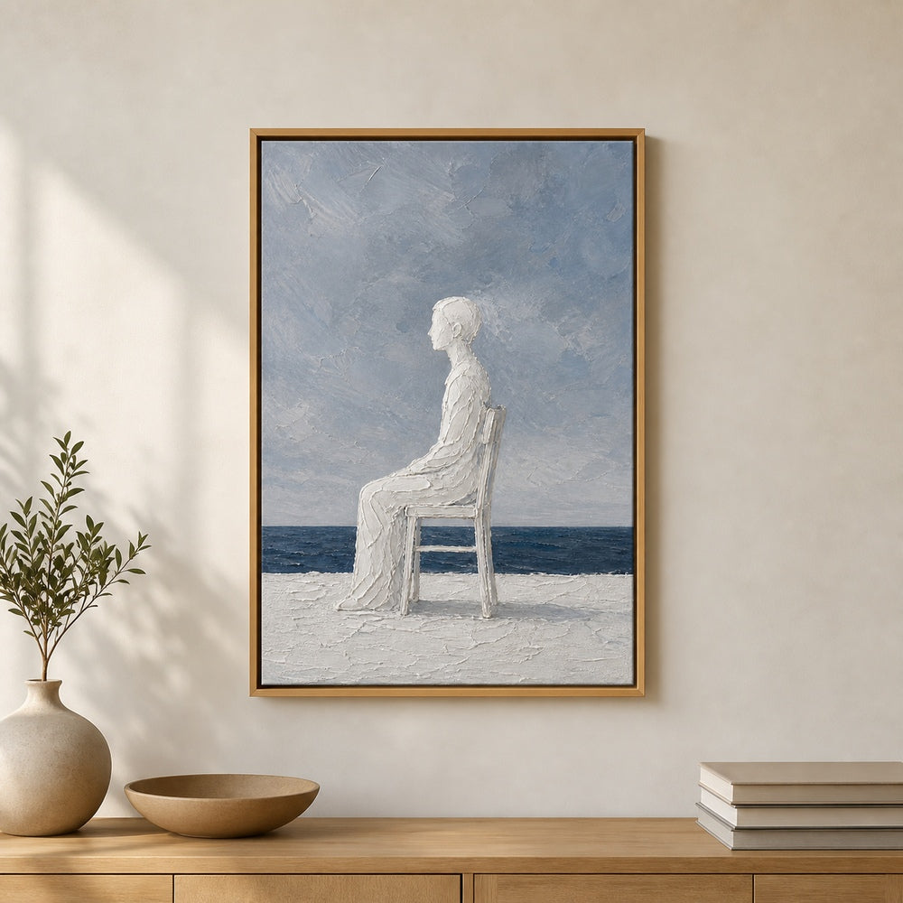 White Impasto Figure by the Sea Wall Art floating frame wall art - 04