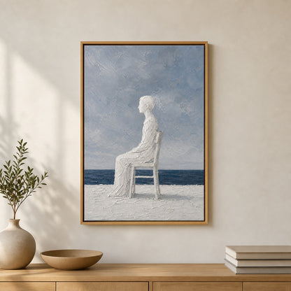 White Impasto Figure by the Sea Wall Art floating frame wall art - 04