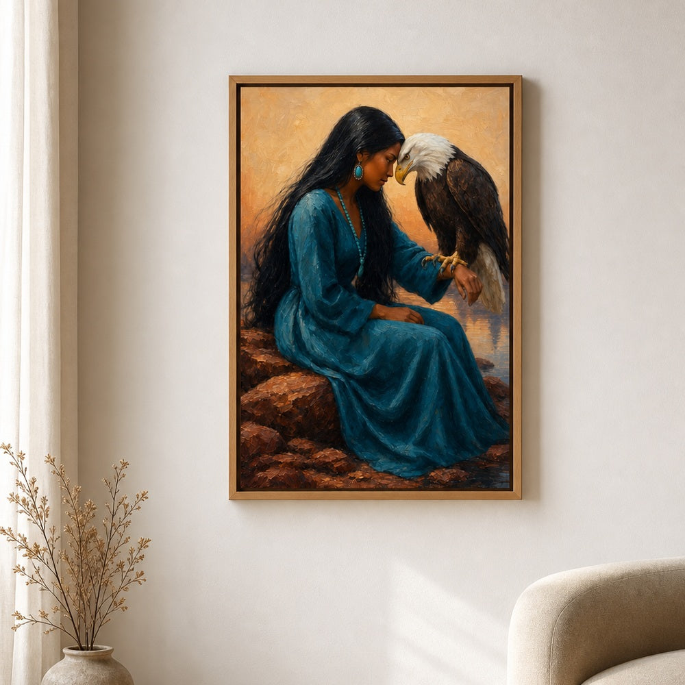 Indigenous Woman and Bald Eagle Wall Art - 04