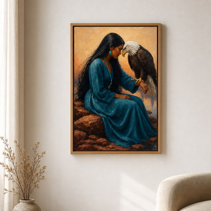 Indigenous Woman and Bald Eagle Wall Art - 04