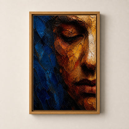 Abstract Impasto Face Blue Ochre Wall Art floating frame wall art - 04