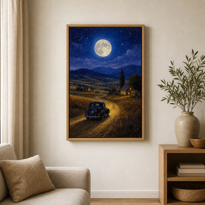 Country Night Full Moon Vintage Car Wall Art floating frame wall art - 04