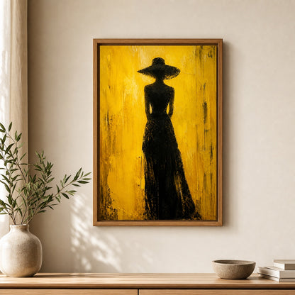 Woman Hat Silhouette Yellow Expressionist Wall Art floating frame wall art - 04