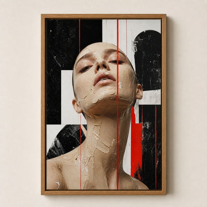 Avant Garde Beige Paste Portrait Red Lines Wall Art floating frame wall art - 04