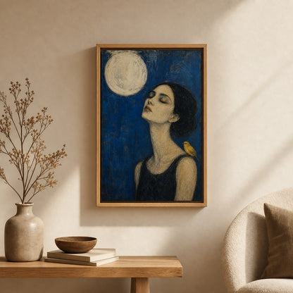 Moon Bird Woman Expressionist Portrait Wall Art floating frame wall art - 04