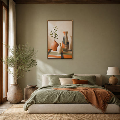 Three Ceramic Vases Floating Frame Wall Art - 04_warm_oak_wall_scene