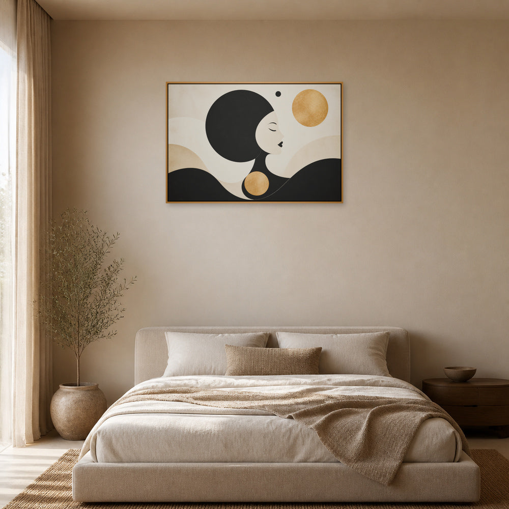 Geometric Woman Profile Floating Frame Wall Art - 04_warm_oak_wall_scene
