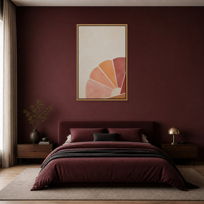 Burgundy Amber Neo Deco Abstract Floating Frame Wall Art - 04_warm_oak_wall_scene