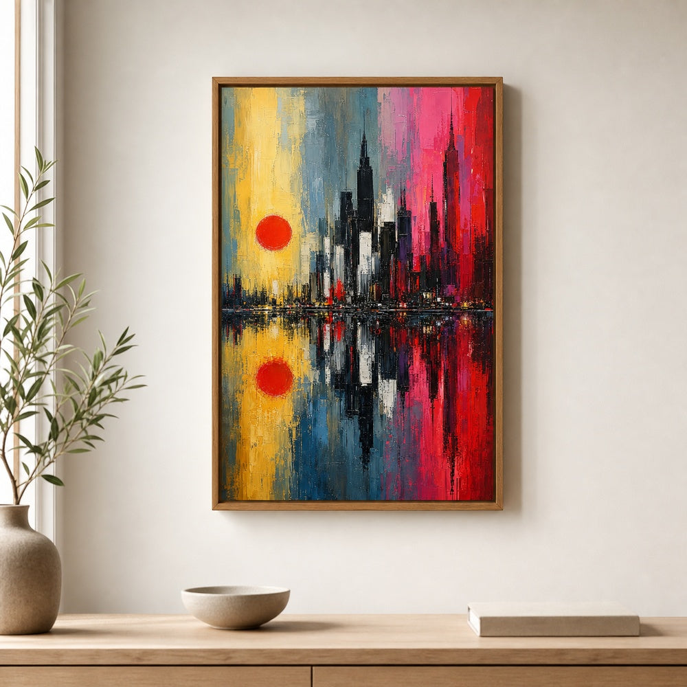 Abstract Expressionist City Reflection Wall Art floating frame wall art - 04