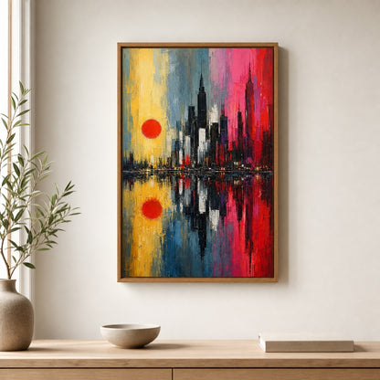 Abstract Expressionist City Reflection Wall Art floating frame wall art - 04