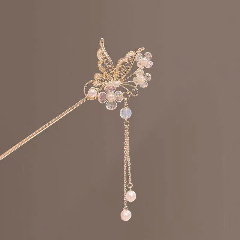 Horquilla de mariposa con flecos de perlas, horquilla para el pelo, horquilla de gas, tocado