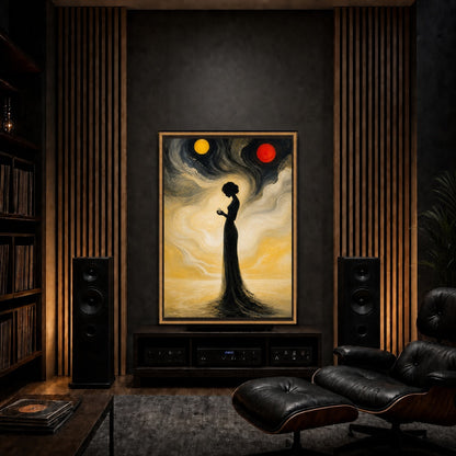 Surreal Black Silhouette Woman Wall Art - 04_warm_oak_diverse_wall_scene