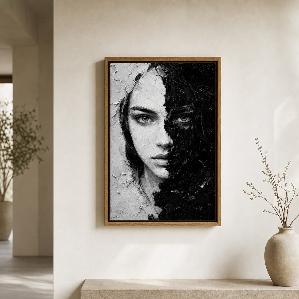 Black White Impasto Split Face Wall Art floating frame wall art - 04