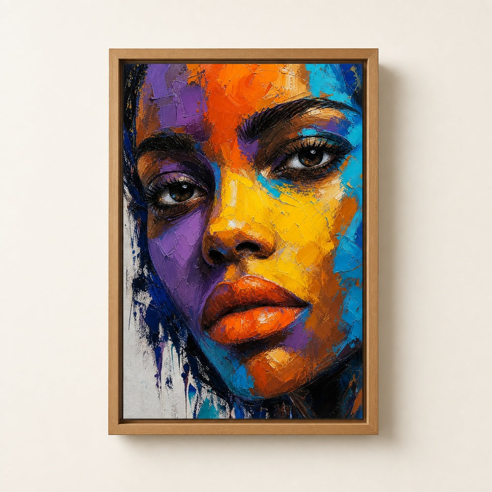 Impasto Female Face Pop Color Wall Art floating frame wall art - 04