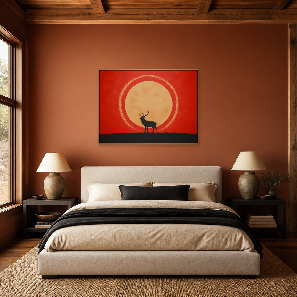 Stag and Golden Moon Floating Frame Wall Art - 04_warm_oak_wall_scene