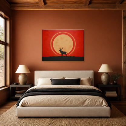 Stag and Golden Moon Floating Frame Wall Art - 04_warm_oak_wall_scene