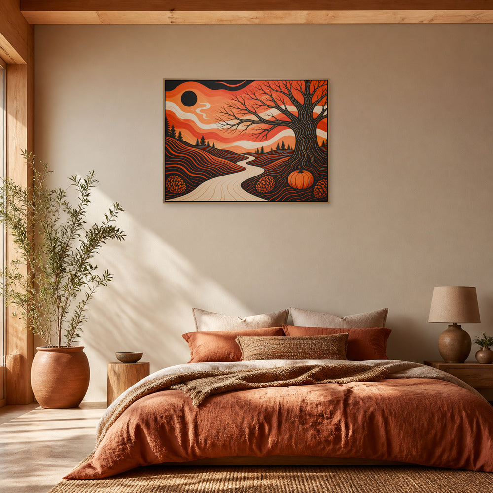 Autumn Winding Path Graphic Floating Frame Wall Art - 04_warm_oak_wall_scene