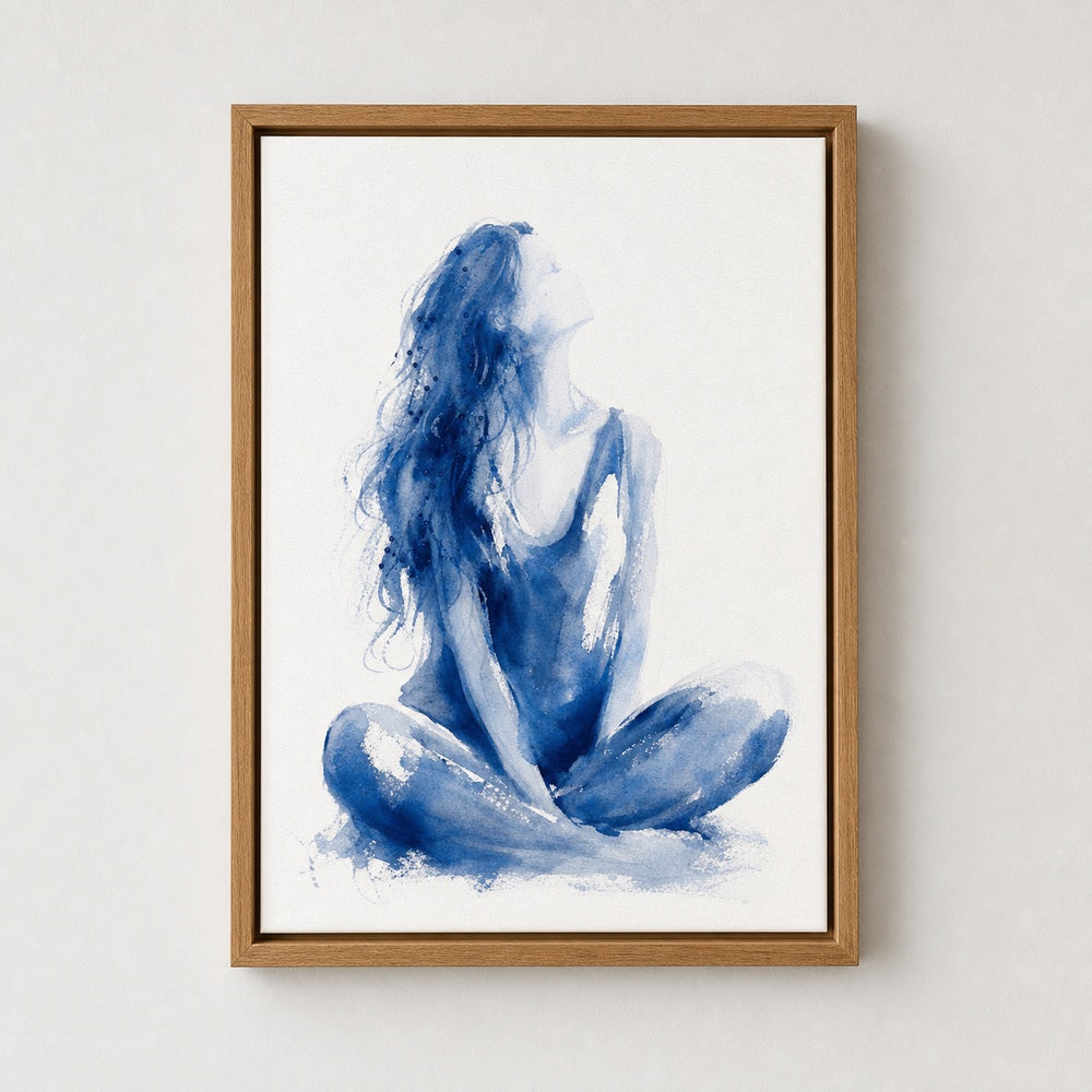 Blue Ink Seated Woman Abstract Wall Art floating frame wall art - 04