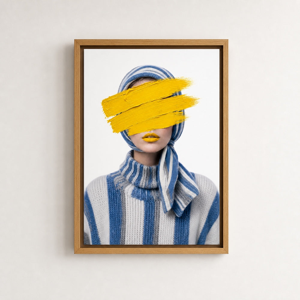 Yellow Paint Striped Knit Fashion Wall Art floating frame wall art - 04