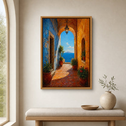 Mediterranean Arch Corridor Sea Impasto Wall Art floating frame wall art - 04