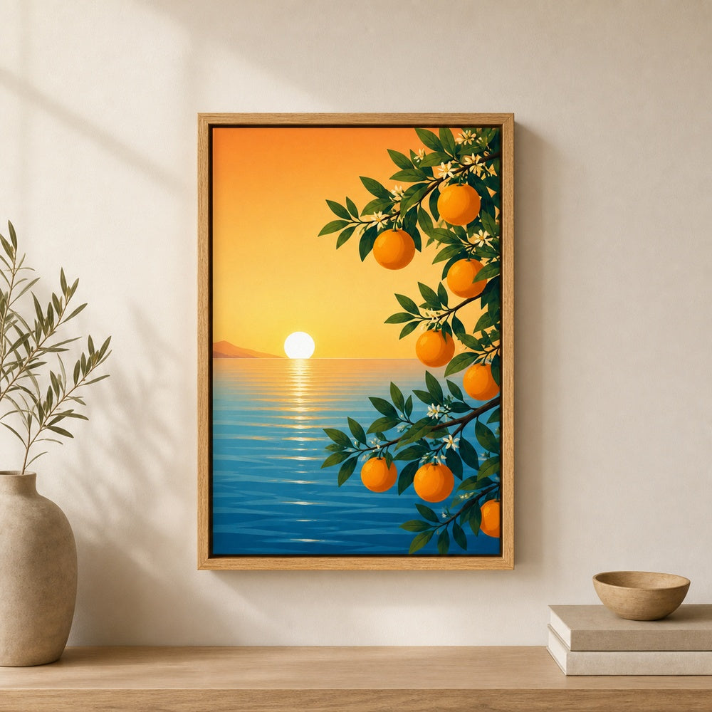Citrus Branch Sunset Sea Wall Art floating frame wall art - 04