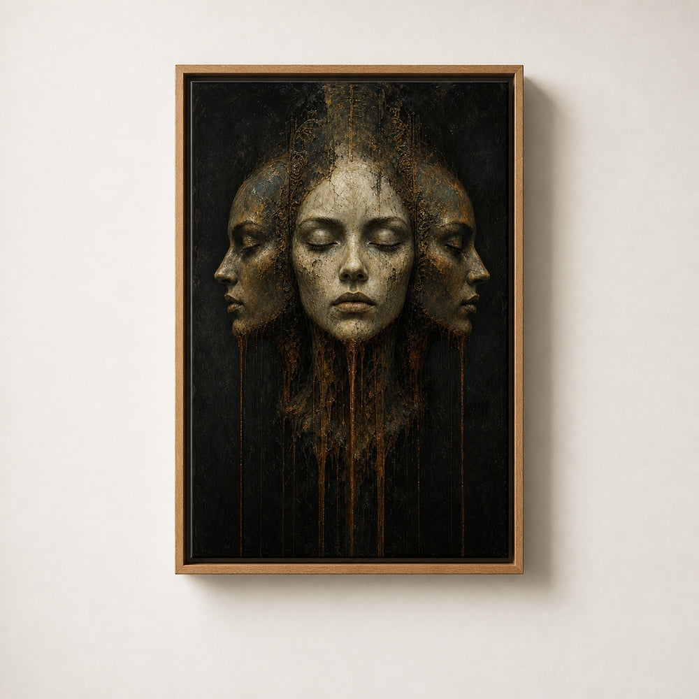Three Faces Dark Surreal Oil Wall Art floating frame wall art - 04
