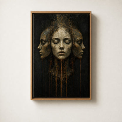 Three Faces Dark Surreal Oil Wall Art floating frame wall art - 04