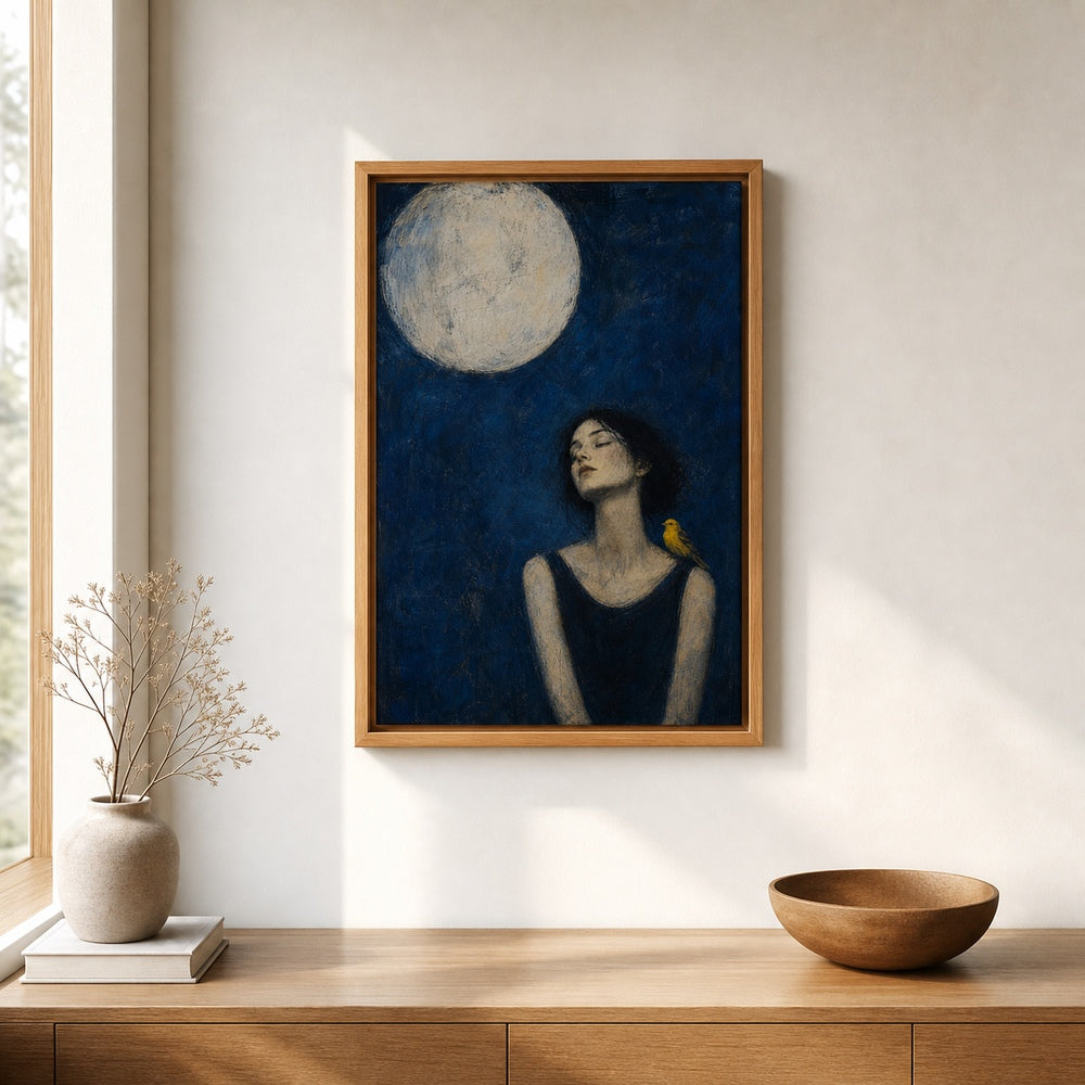 Moonlit Bird Woman Expressionist Wall Art floating frame wall art - 04