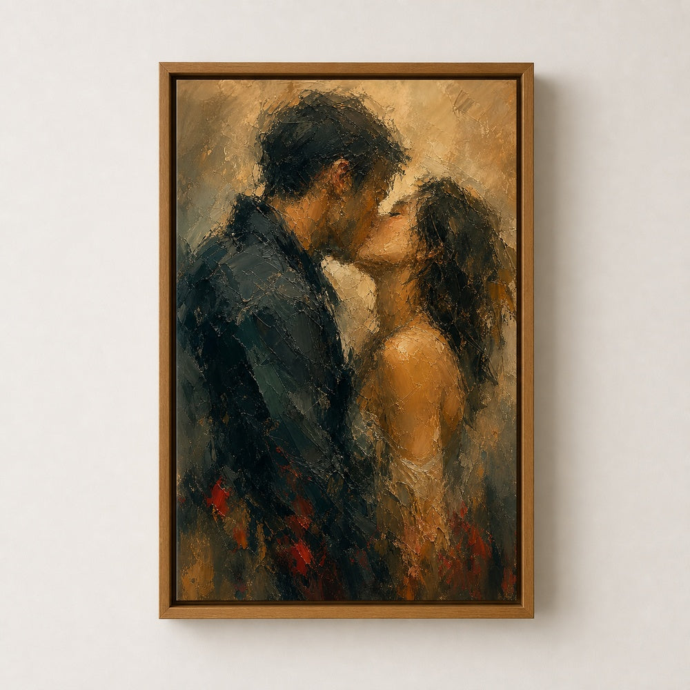 Abstract Kissing Lovers Palette Knife Wall Art floating frame wall art - 04
