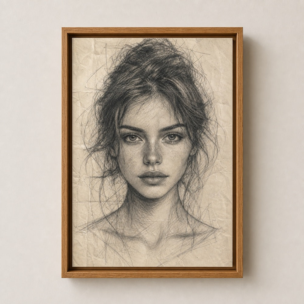 Pencil Front Female Portrait Wall Art floating frame wall art - 04