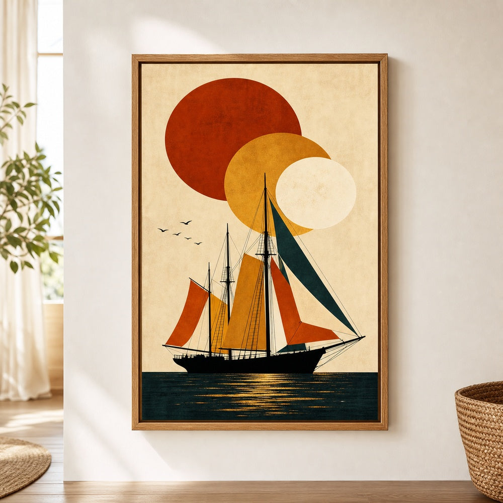 Black Sailboat Geometric Sun Poster Wall Art floating frame wall art - 04