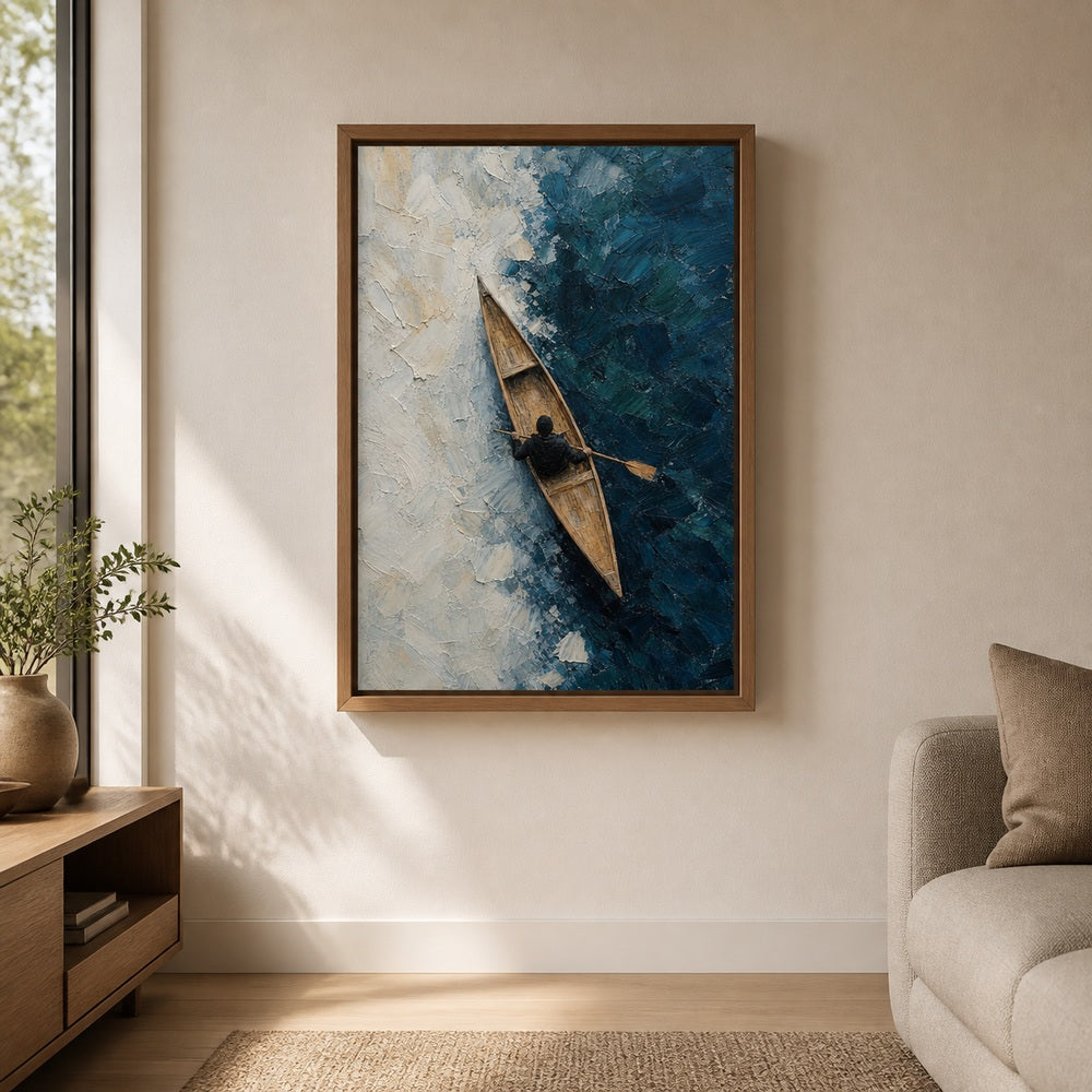 Canoe Ice Water Top View Impasto Wall Art floating frame wall art - 04