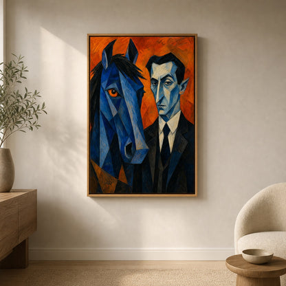 Blue Horse and Suited Man Cubist Wall Art floating frame wall art - 04