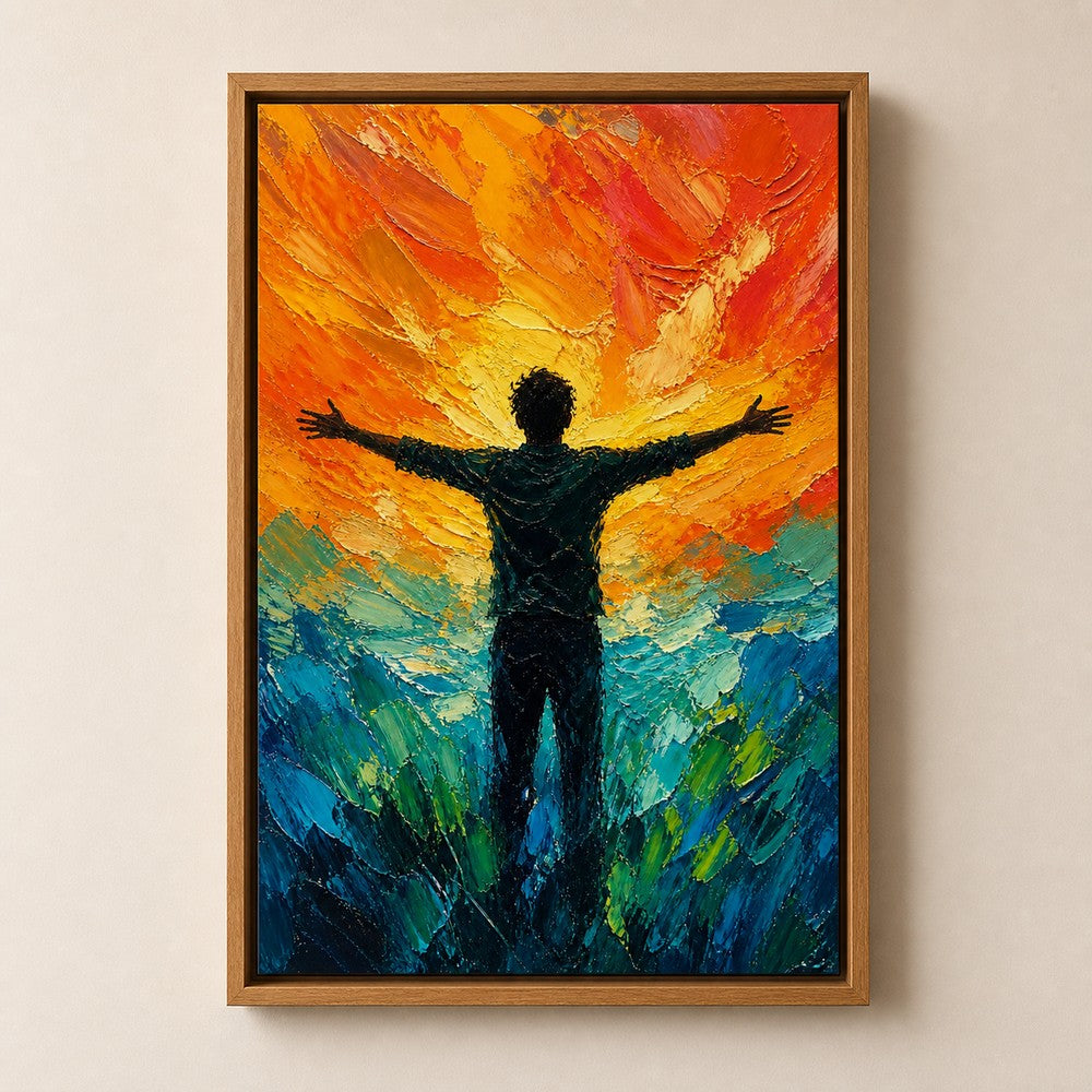 Silhouette Arms Open Sunset Turquoise Wall Art floating frame wall art - 04