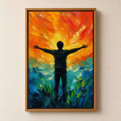 Silhouette Arms Open Sunset Turquoise Wall Art floating frame wall art - 04